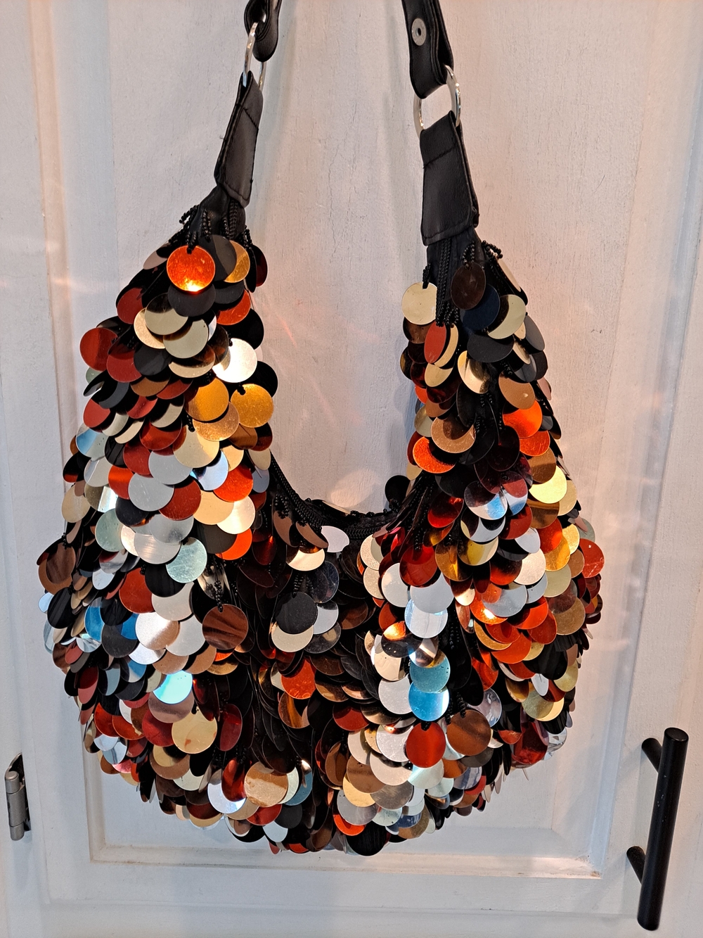 Vintage Y2k Bling Multicolor Paillette Sequin Slouchy Crescent Shimmery Hobo Bag - Picture 8 of 13